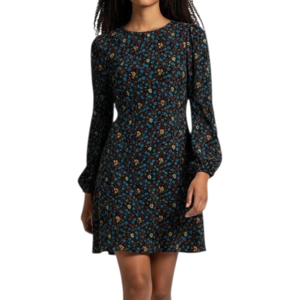 Maje Rockina Black Balloon Sleeves Mini Dress Blue Yellow Ditsy Floral 1 S Small